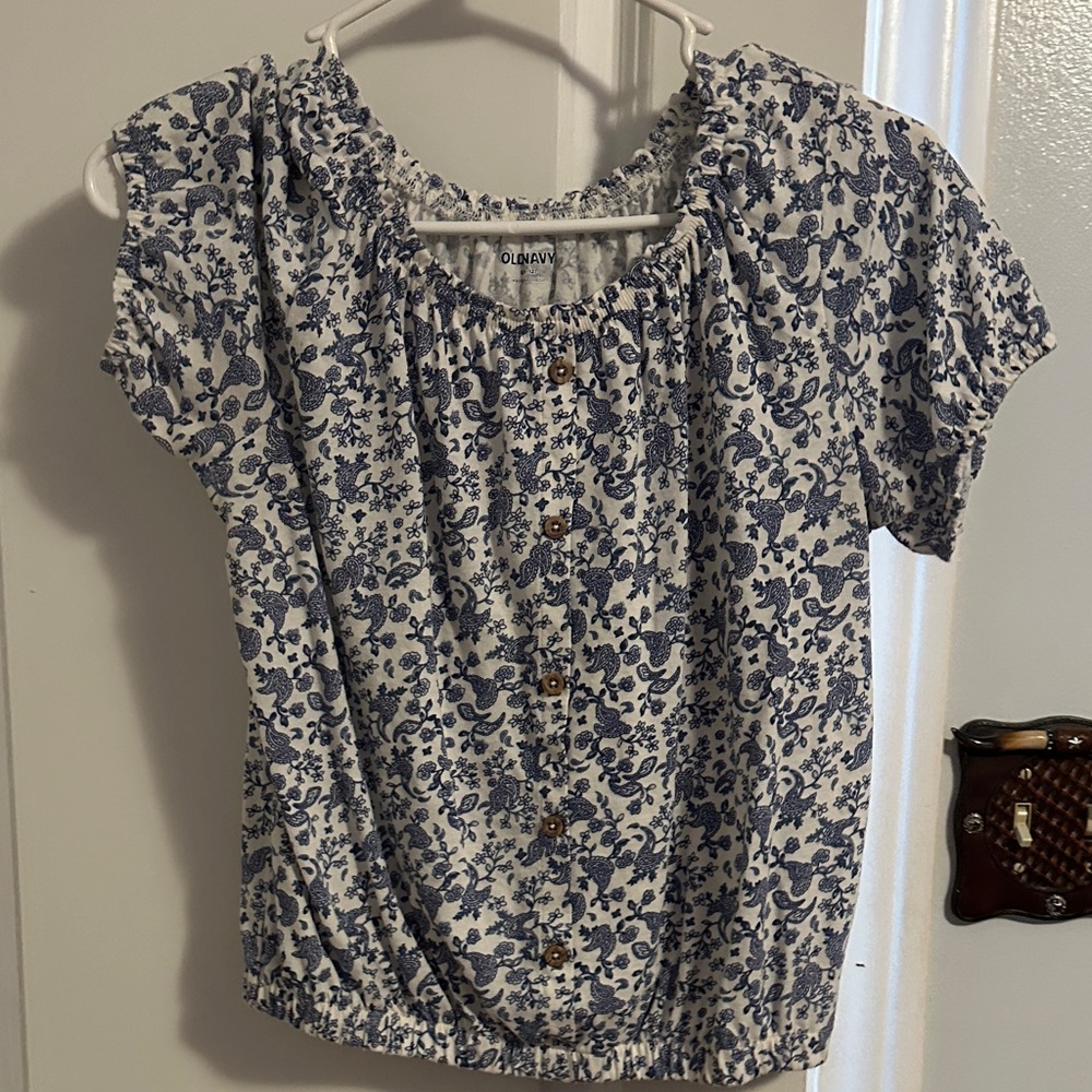 Old Navy Navy and White Patterned Blouse